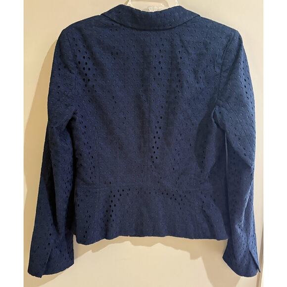 Banana Republic Women's Navy Eyelet Peplum Blazer - Size 12 - Picture 6 of 7